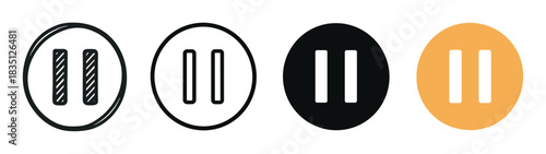 Collection of four pause button icons in different design styles including hand-drawn sketch, line art, solid glyph, and modern flat design for user interface elements