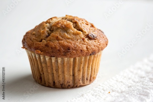 Appetizingly Baked Muffin with a Crumble Topping and Rich Texture, Presented Beautifully on a Clean, Bright Surface for a Delightful Snack Moment