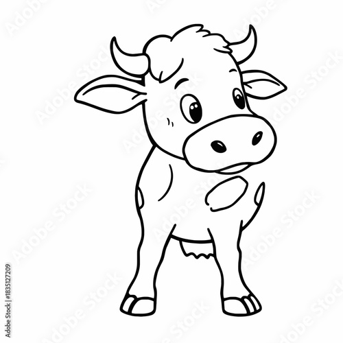 Cartoon cow drawing vector illustration for kids coloring page dairy farm animal outline cute simple design