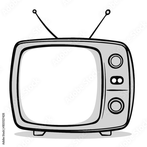 Retro television vintage tv drawing cartoon illustration old antenna screen analog broadcast media entertainment