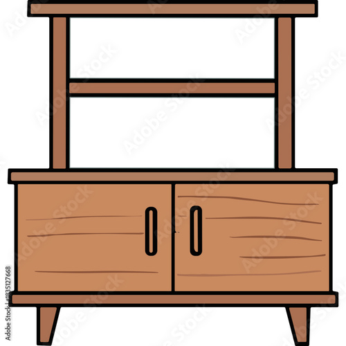 Simple Wooden Cabinet With Two Doors And Two Shelves Against A Black Background With Light Wood Grain Texture And Minimalist Design