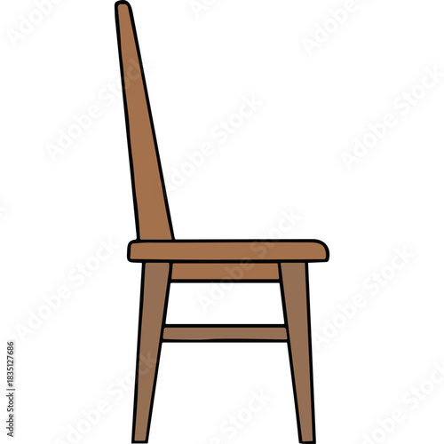 Simple Wooden Chair With A Tall Backrest Viewed From The Side Against A Black Background Minimalist Design