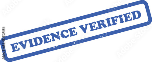 Blue Evidence Verified Stamp with Distressed Texture on White Background