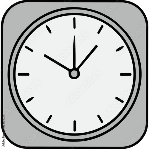 Simple White Clock Face with Black Hour Minute and Second Hands on Gray Background Showing Almost Ten Oclock Time Telling Object