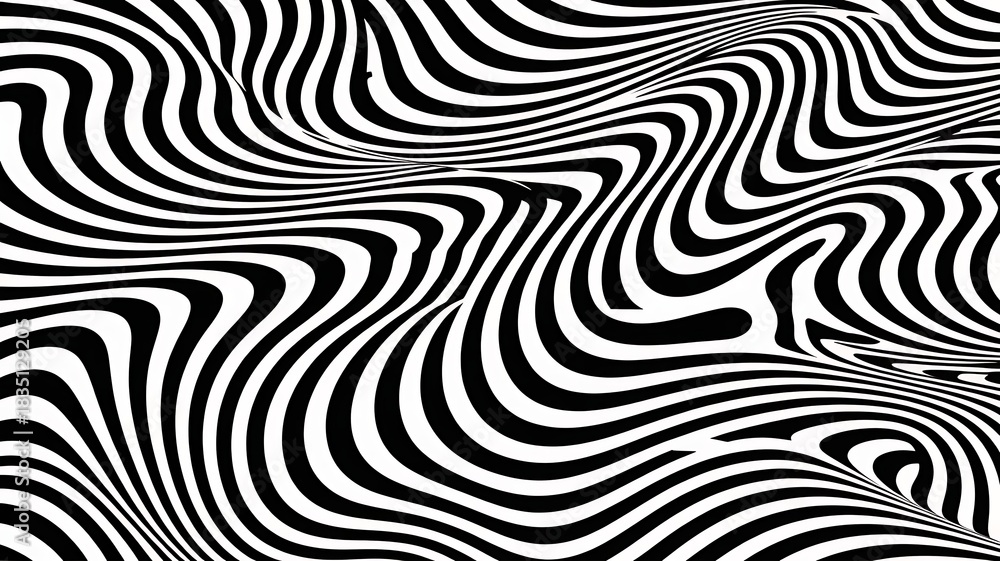 Fototapeta premium Dynamic black and white zebra stripe pattern creates a modern, eye-catching optical illusion for graphic design projects and artistic backgrounds