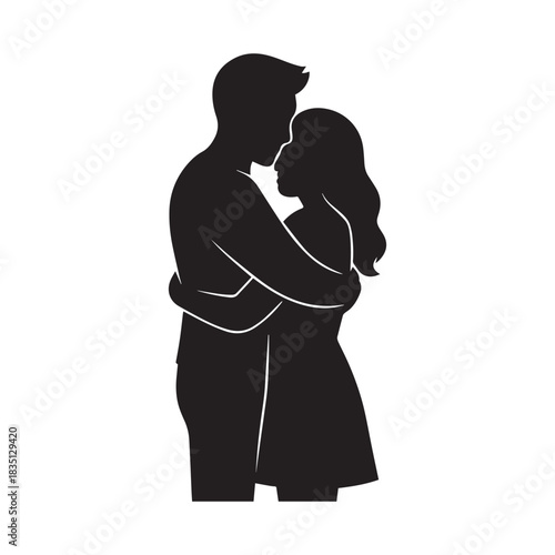 Silhouette of a loving couple embracing tenderly, expressing deep connection and romance.