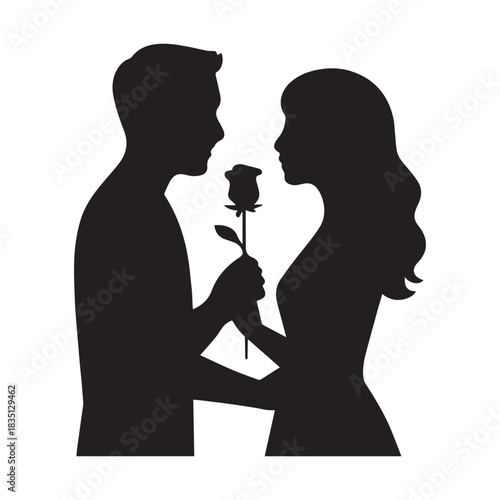 black silhouette couple with rose clip art preview