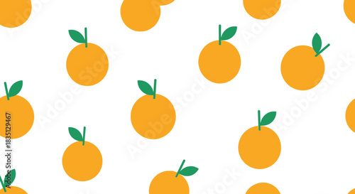 Seamless pattern of cheerful cartoon oranges with green leaves on a white background perfect for summer designs and vibrant fruit illustrations