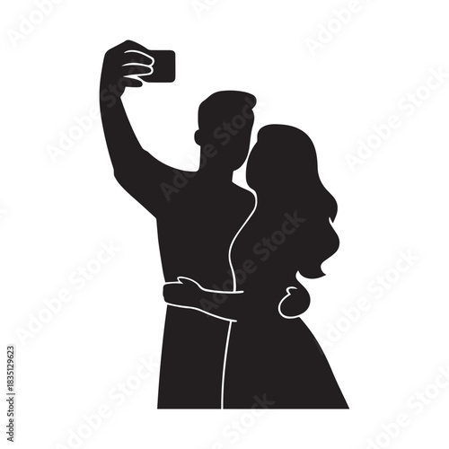 Happy couple taking a selfie together, capturing a joyful moment in silhouette
