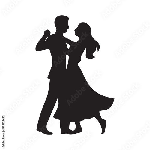 Elegant couple dancing gracefully, silhouetted against a bright background