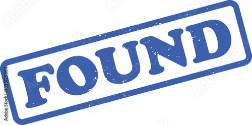 Blue Grunge Found Rubber Stamp, Angled Isolated Found Seal on Transparent Background