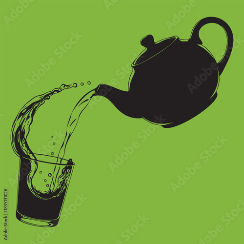 Pouring Tea from Teapot into Glass with Splash Effect