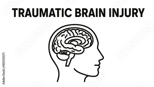 A simple and iconic black and white vector illustration representing a Traumatic Brain Injury (TBI).