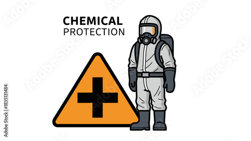 Chemical Protection and Hazmat Suit Icon - Safety and Danger Sign