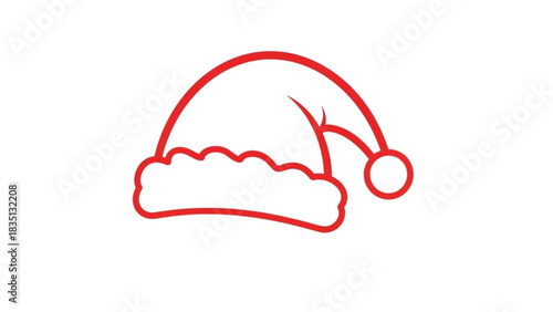 Festive Santa Hat Icon for Holiday Cheer and Christmas Spirit, Simple Red Outline for Design Projects and Seasonal Greetings, Vector Origin