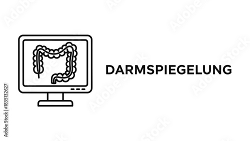 Minimal line vector illustration representing Darmspiegelung (Colonoscopy), a medical procedure to examine the inner lining of the colon.