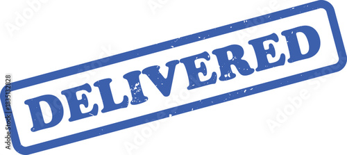 Blue Ink Delivered Rubber Stamp Overprint on White Background Rectangular Shape