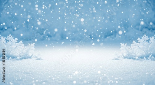 Wallpaper Mural Gentle snowfall descends onto a pristine snowfield featuring delicate frost crystals with a soft blue background Torontodigital.ca