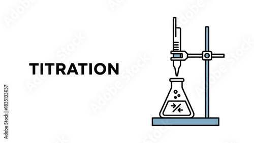 Colored vector illustration (line art with color fill) depicting the chemical procedure of Titration.