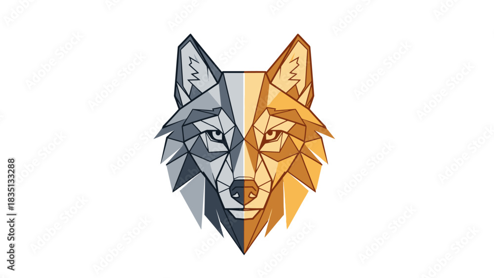 Fototapeta premium Geometric Wolf Head Design with Dual Color Scheme.