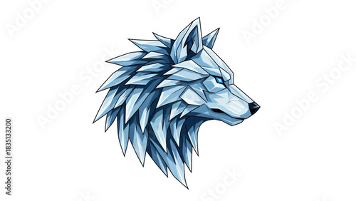 Majestic Ice Wolf Head Profile Illustration.