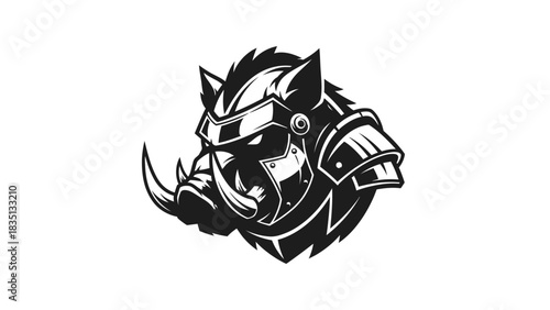 Fierce Boar Warrior Head Mascot Logo Design Illustration.