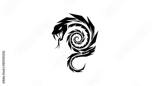 Stylized Snake Tattoo Design - A Striking Black and White Illustration.