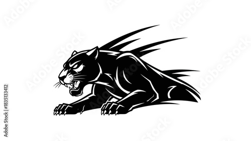 Aggressive Black Panther Illustration with Spiky Mane.