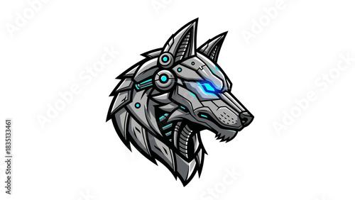 Cybernetic Wolf Head - Futuristic Robotic Animal Design.
