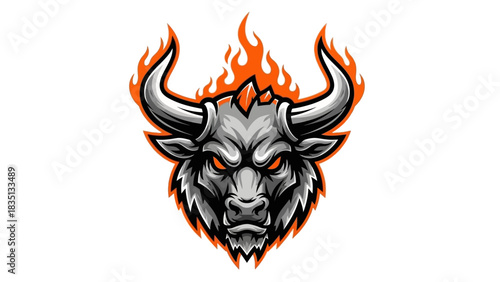 Fierce Bull Head with Flames - A Symbol of Strength and Power.