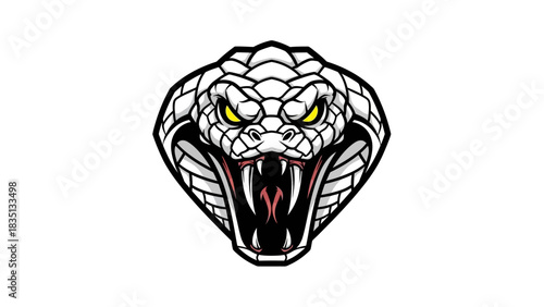 Aggressive Cobra Head with Fangs Bared and Yellow Eyes.