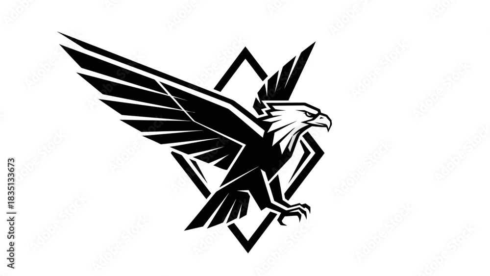 Obraz premium Eagle Emblem - Striking Black and White Design with Geometric Background.