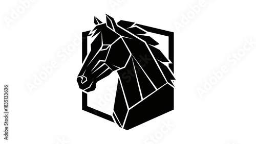 Geometric Horse Head Logo Design in Black and White.