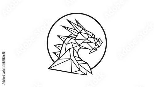 Geometric Dragon Head Logo Design in Minimalist Line Art Style.