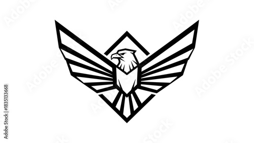 Eagle Emblem with Geometric Wings and Shield Design.