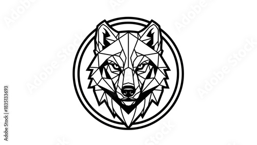 Geometric Wolf Head Emblem Inside Circle.