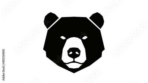 Stylized Black Bear Head Icon Geometric Design.