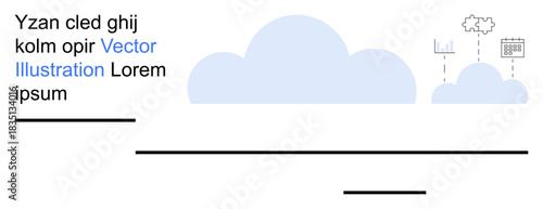 Data management, cloud technology, business analytics, digital storage, IT services, process automation. Blue cloud graphic with charts, document icon and statistics. Cloud technology and data