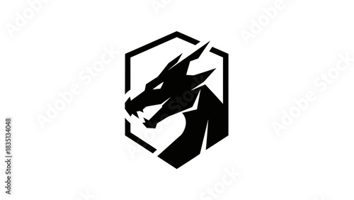 Black Dragon Head Logo in Hexagon Shape.