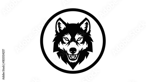 Fierce Wolf Head Logo in Black and White Circle.