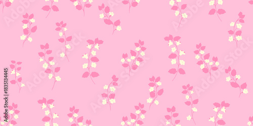 Minimal seamless vector pattern with  floral stems and pink leaves on a pastel background. Summer, modern, and bold design for fashion, print, stationery, and digital projects