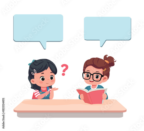 kids talking at school class vector cartoon illustration