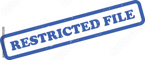 Blue ink stamp effect, white background, showing restricted text