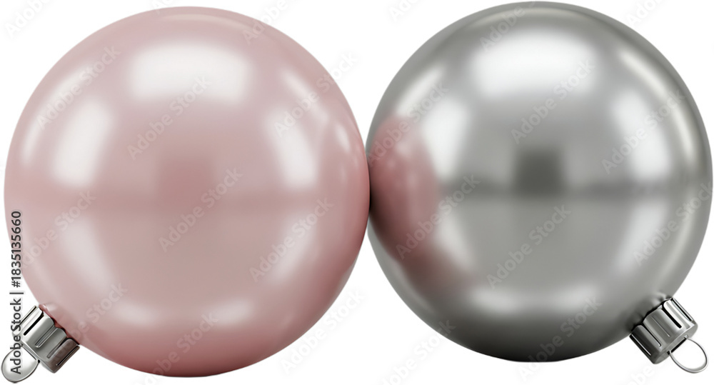 Obraz premium Close-up of pink and silver Christmas ornaments isolated on transparent background