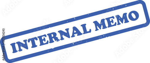 Blue Internal Memo Rubber Stamp Design on White, Grunge Texture, Office Notice