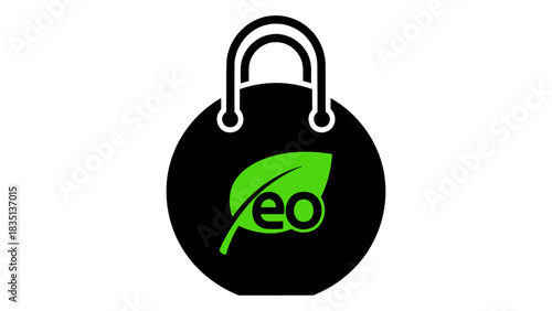 Eco-friendly shopping bag logo with green leaf icon and 'eo' text, representing sustainable retail and conscious consume