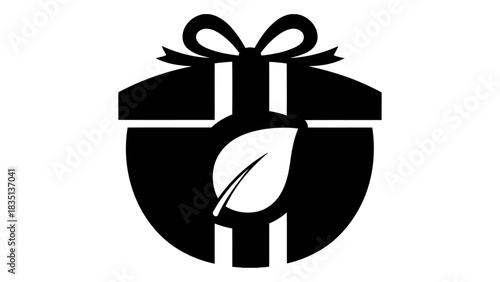 Green gift box icon with leaf symbol, representing eco-friendly present, sustainable surprise, and organic offering. sim