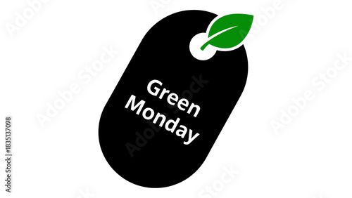 Green monday sale tag with leaf icon, promoting eco-friendly shopping and sustainable retail promotions for a conscious