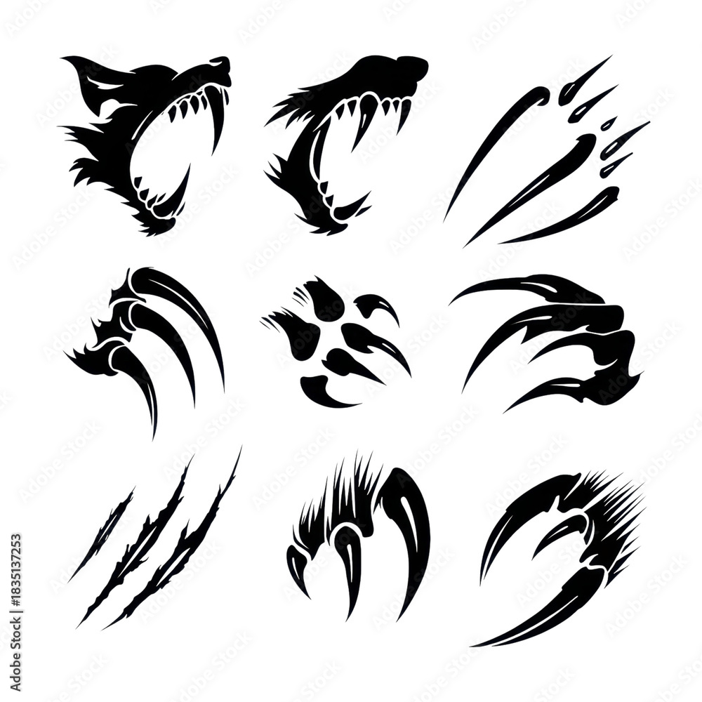 Fototapeta premium Set of 10 black ink brush stroke splashes and swooshes isolated on Transparent Background