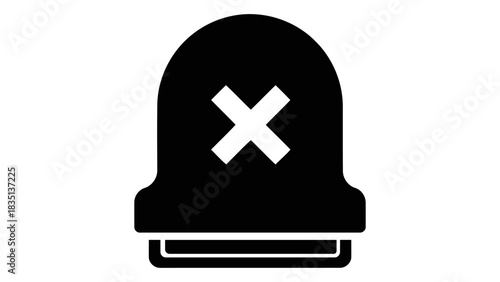 Notification bell icon with a cross symbol indicating alert, warning, or message cancellation on a clean background.